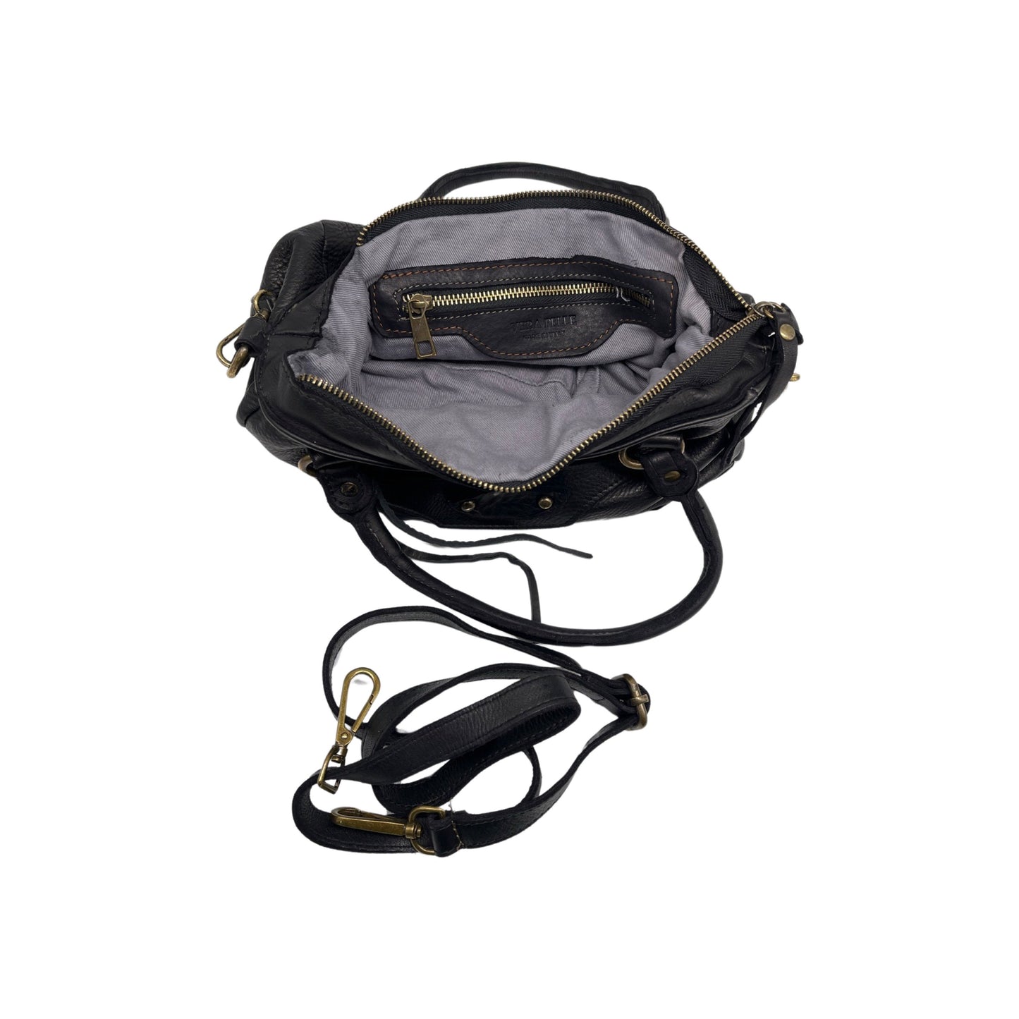 SAC EPAULE CUIR WASHED LUCIE NOIR