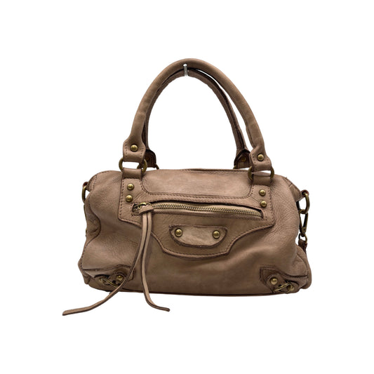 LUCIE TAUPE WASHED LEATHER SHOULDER BAG