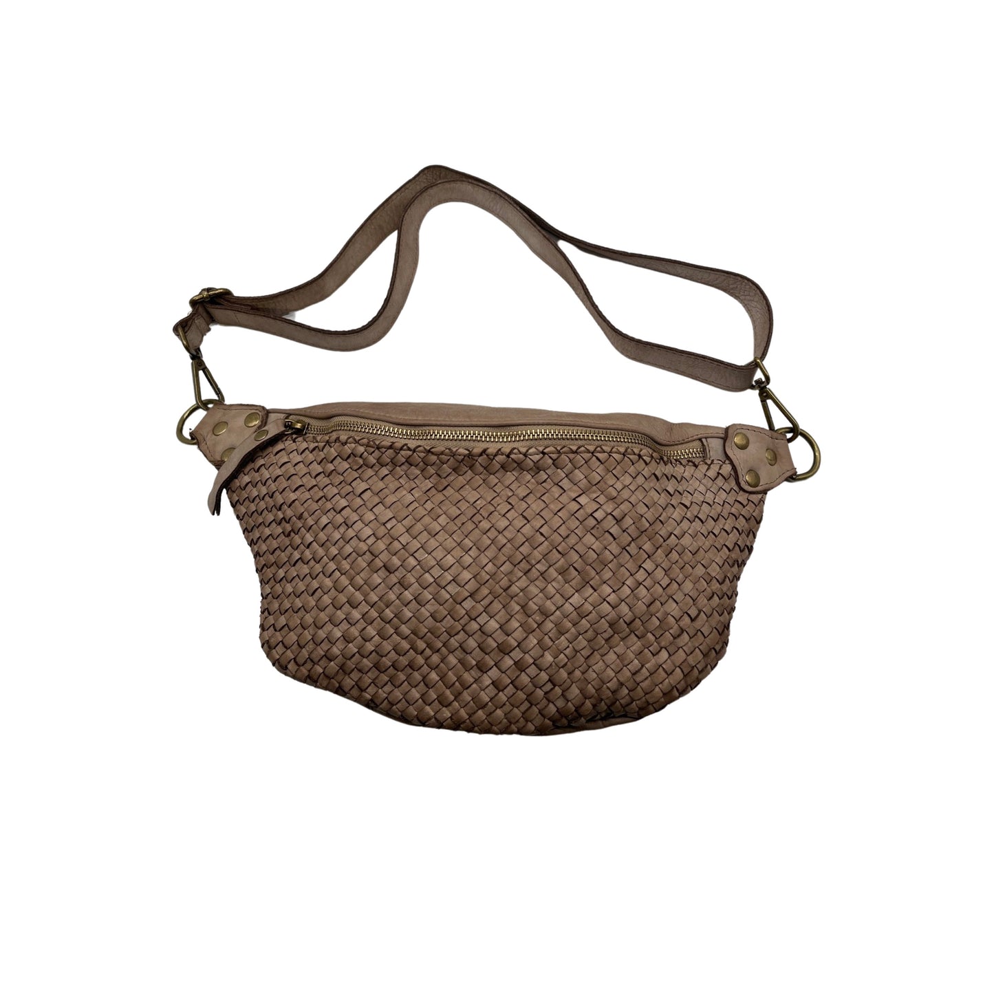 SAC BANANE CUIR WASHED TRESSE LUNA BEIGE