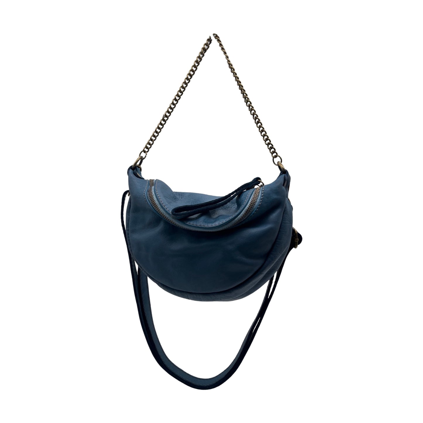 GÜRTELTASCHE AUS GEWASCHTEM LORRAINE-LORRAINE-BLAUEM DENIM-LEDER