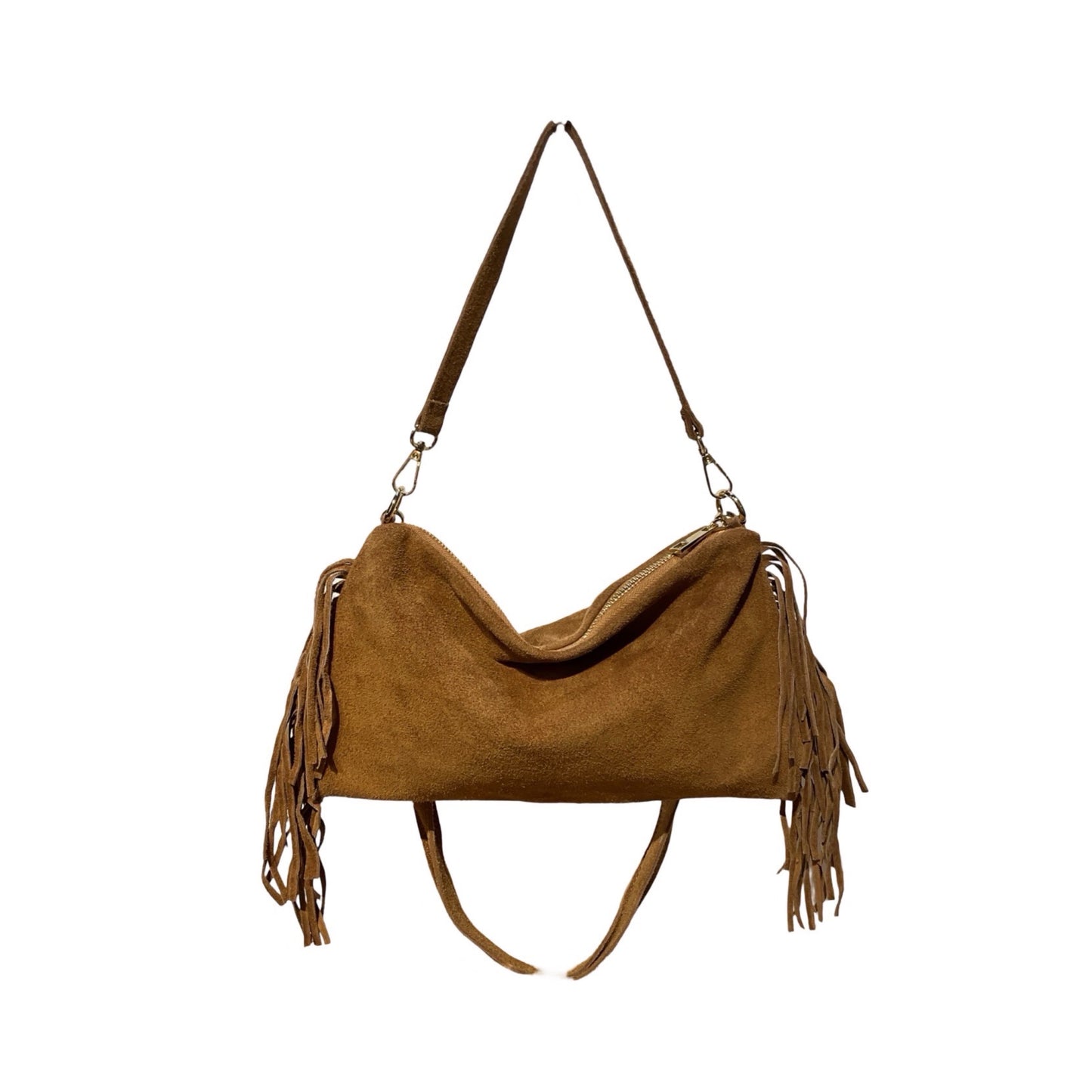 SAC CUIR SUEDE FRANGE RECTO