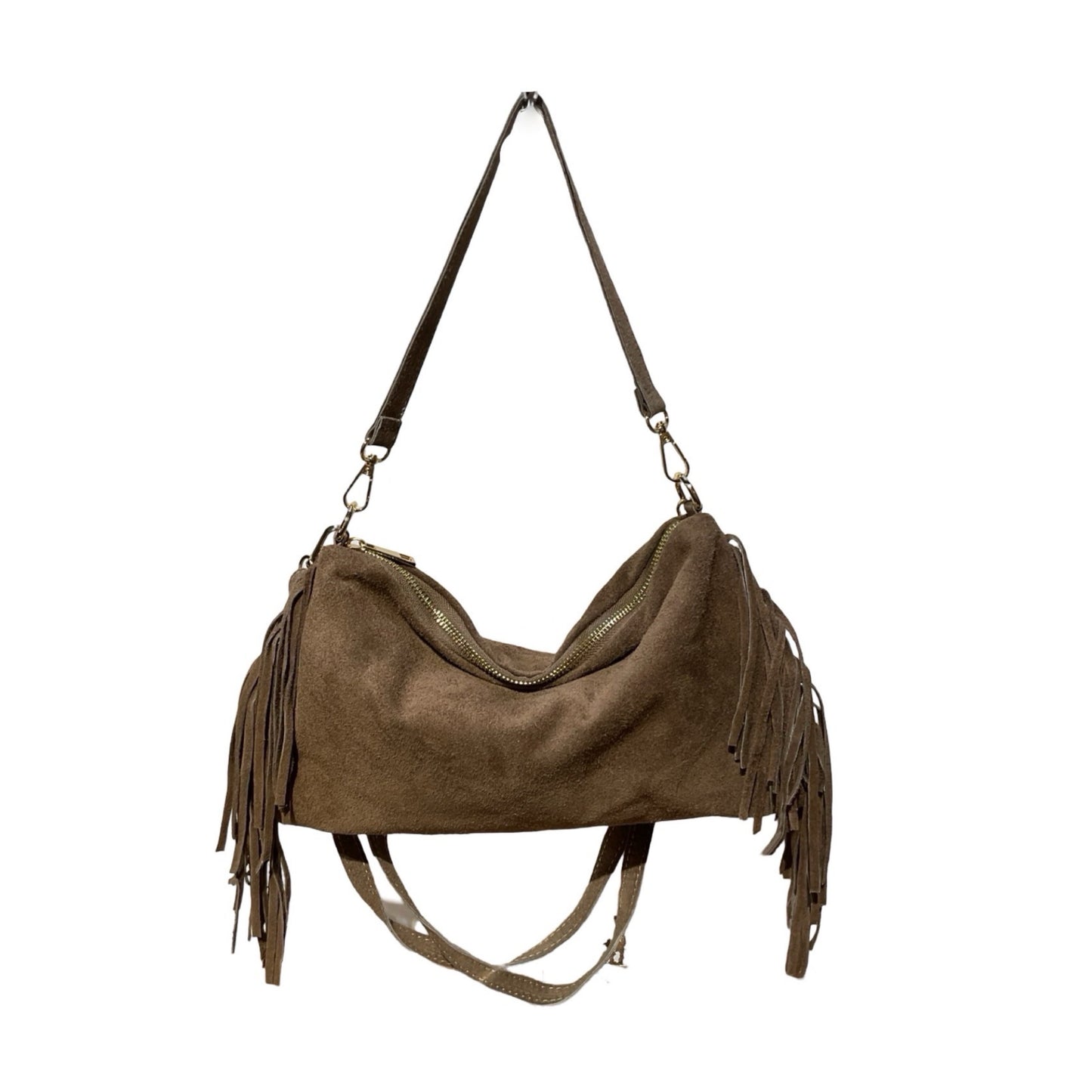 SAC CUIR SUEDE FRANGE RECTO