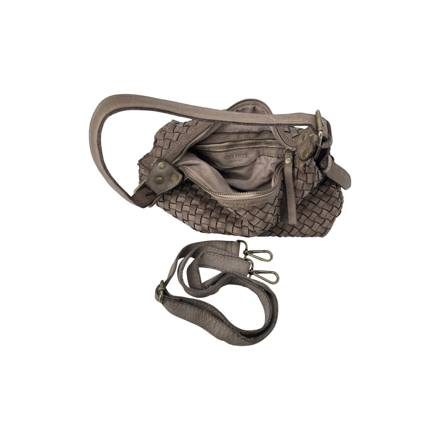 IRIS TAUPE WASHED LEATHER SHOULDER BAG