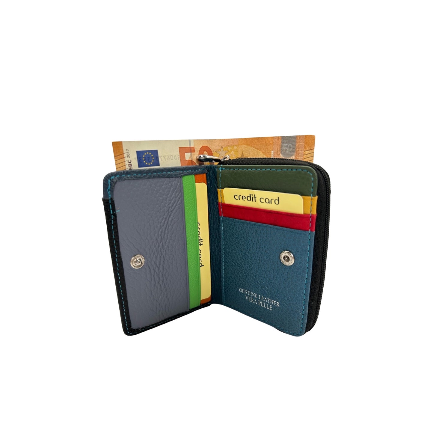 PORTE CARTE ET MONNAIE CUIR GRAINE NOIR RFID