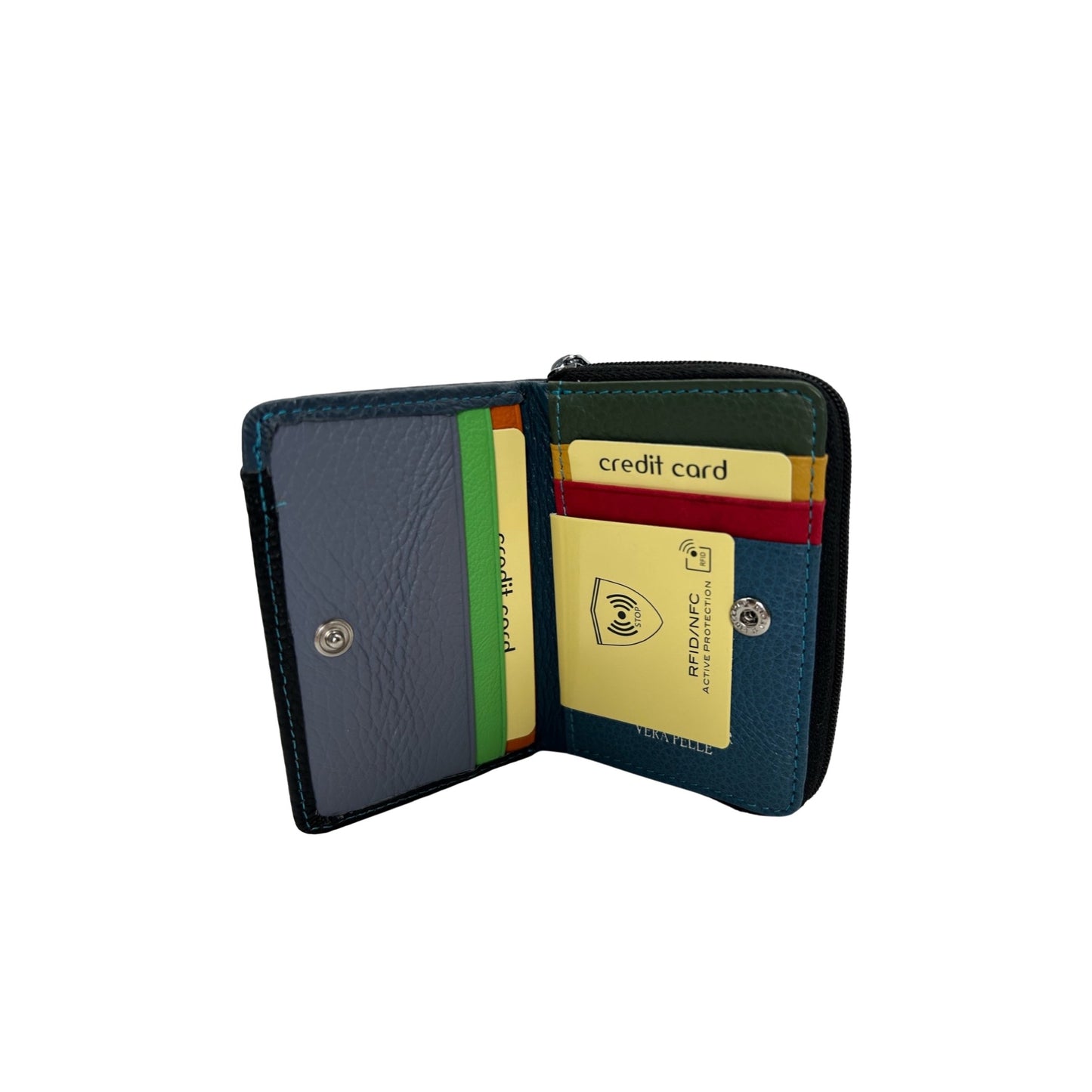 PORTE CARTE ET MONNAIE CUIR GRAINE NOIR RFID