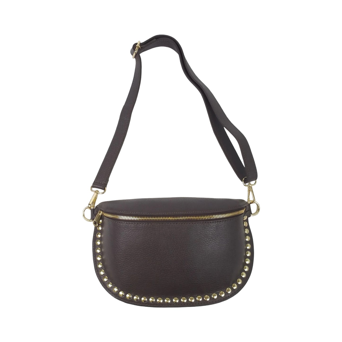 Sac Banane en Cuir Grainé Clouté 26cm