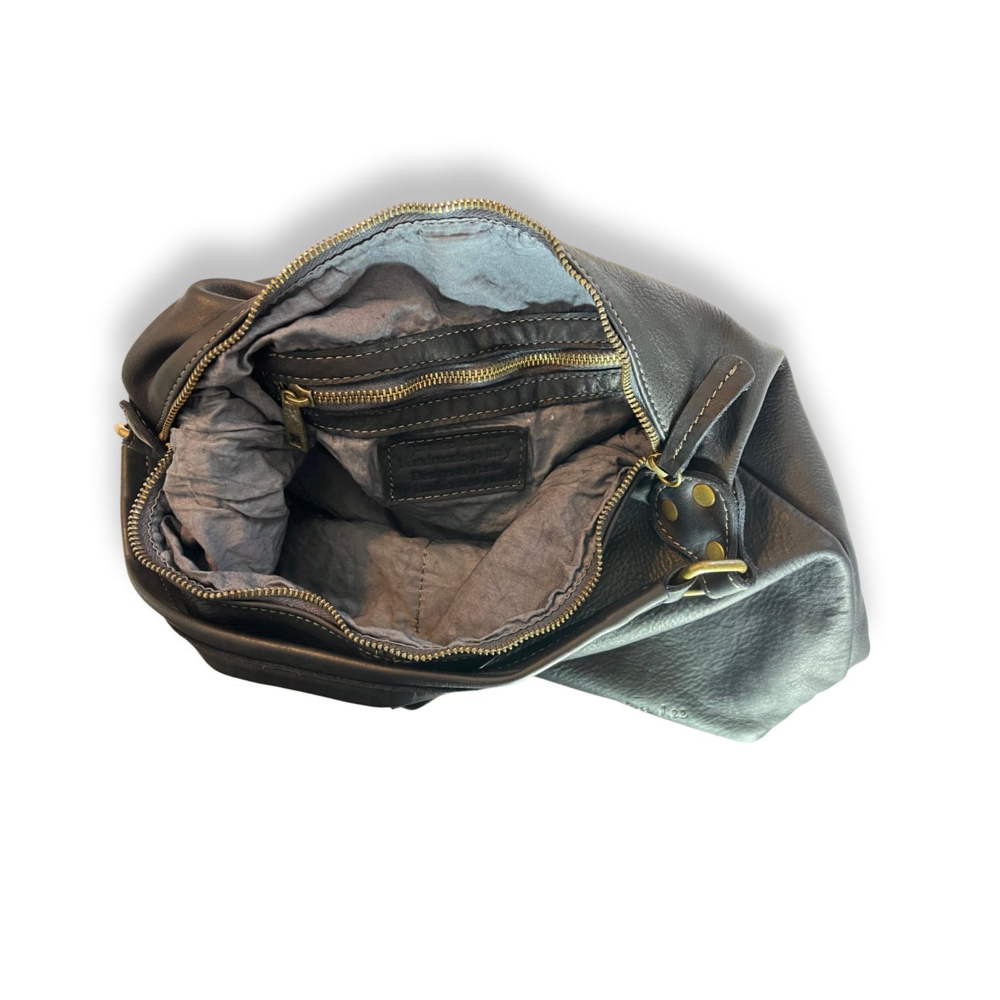 Black vintage style cowhide leather bag PIA