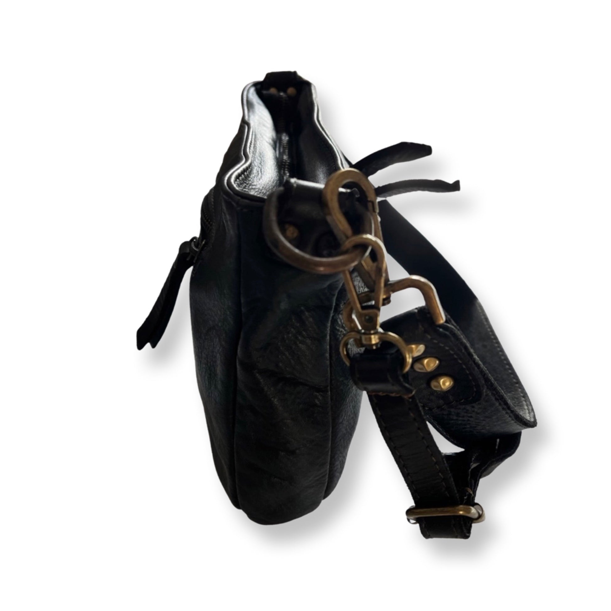 Sac baguette Sam cuir véritable de vachette 30 cm Noir - Louisa Lee