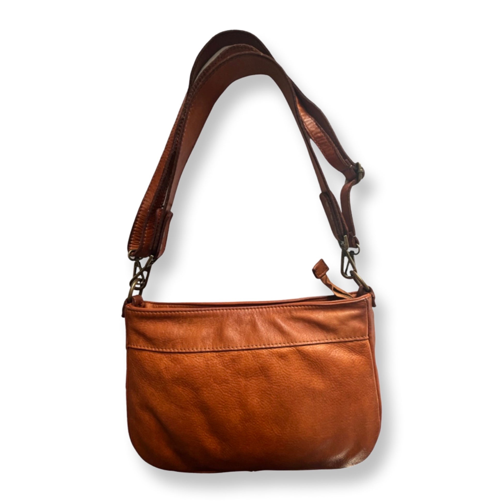 Sac baguette Sam cuir véritable de vachette 30 cm Cognac - Louisa Lee