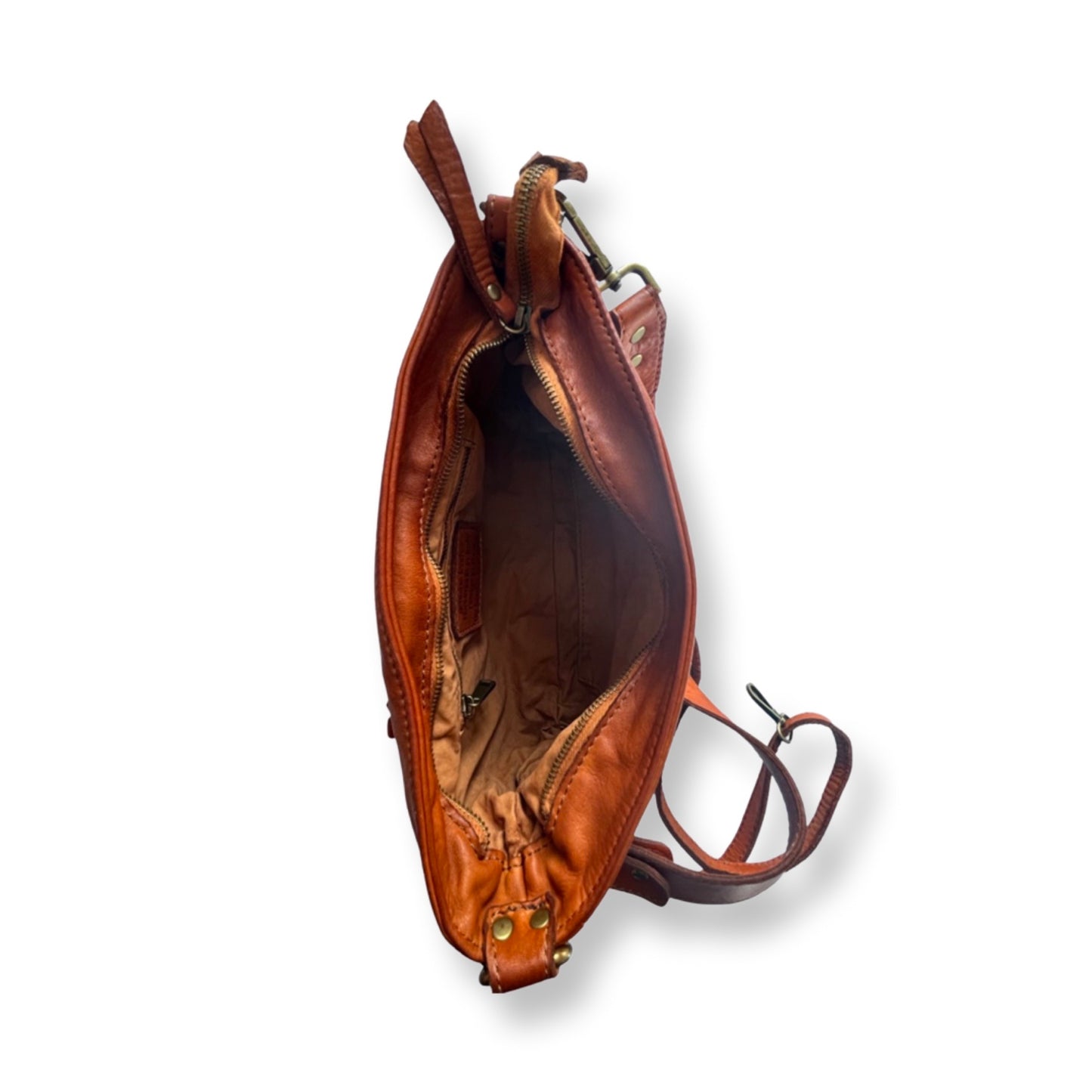 Sac baguette Sam cuir véritable de vachette 30 cm Cognac - Louisa Lee