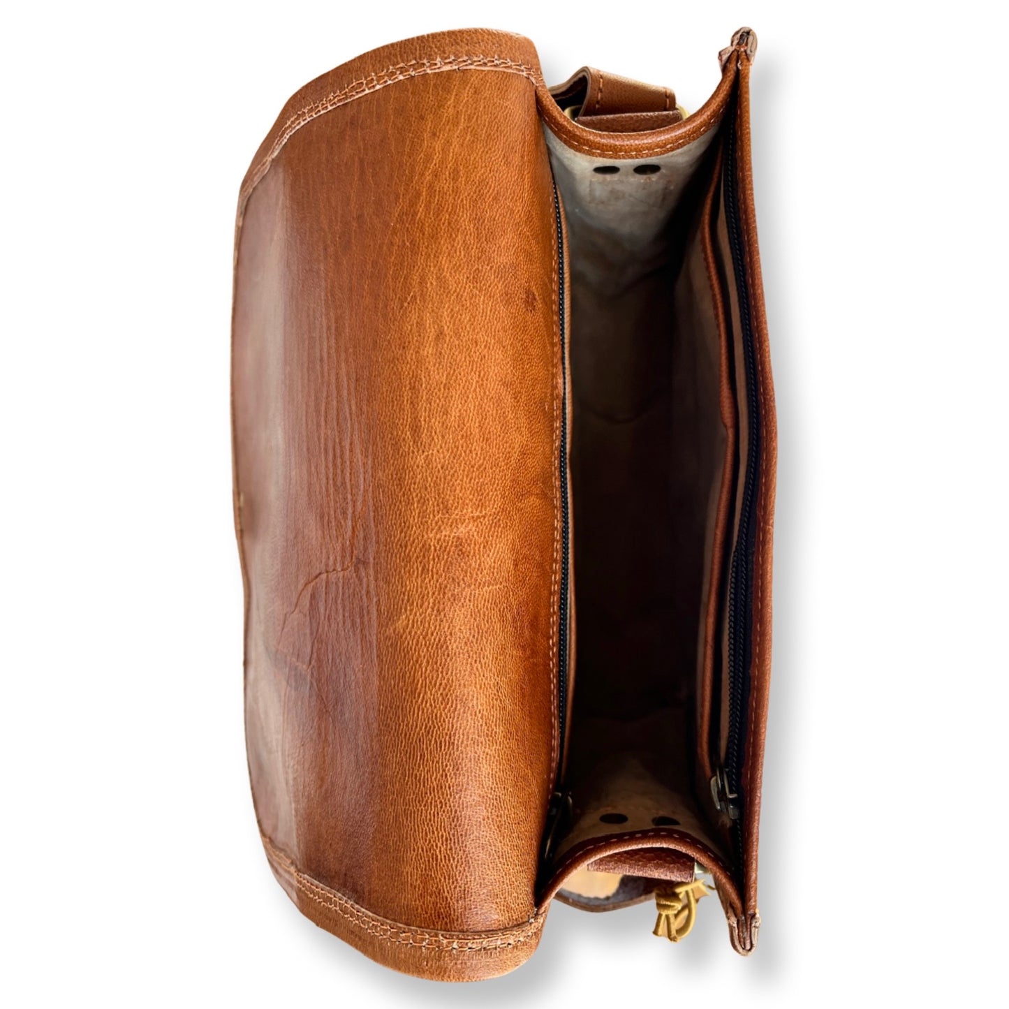 Sac rabat en cuir véritable 28 cm Naturel - Louisa Lee