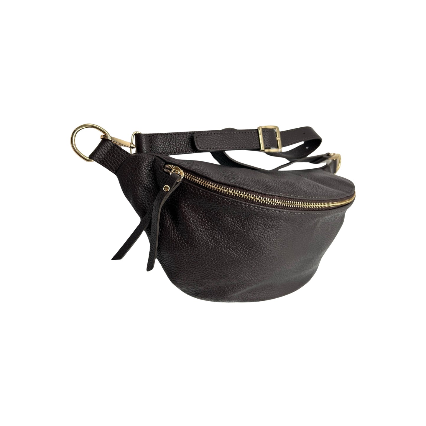 GROSSE GÜRTELTASCHE AUS SAATLEDER, 39 CM, DUNKELBRAUN