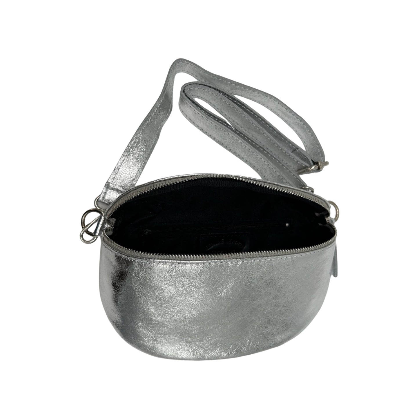 SAC BANANE LINA EN CUIR GRAINE 25CM ARGENT