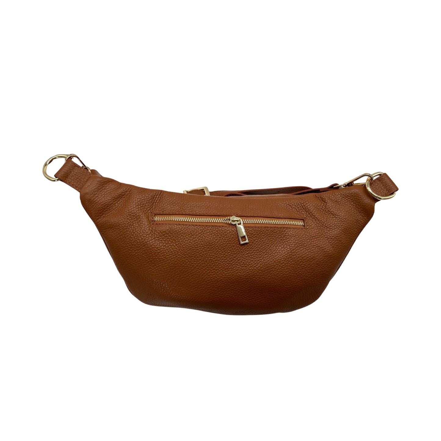 GROßE GÜRTELTASCHE AUS genarbtem Leder, 39 cm, KAMEL