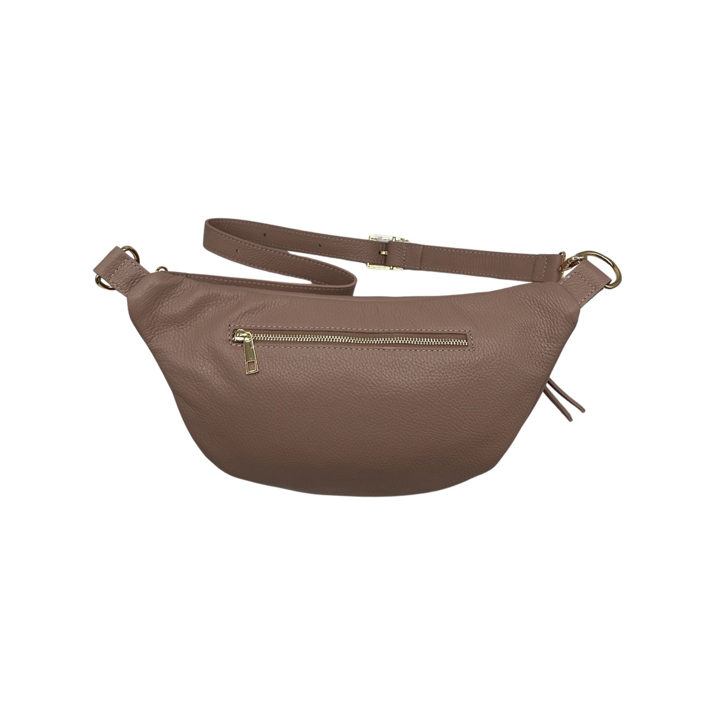 GROßE GÜRTELTASCHE AUS genarbtem Leder, 39 cm, Nude