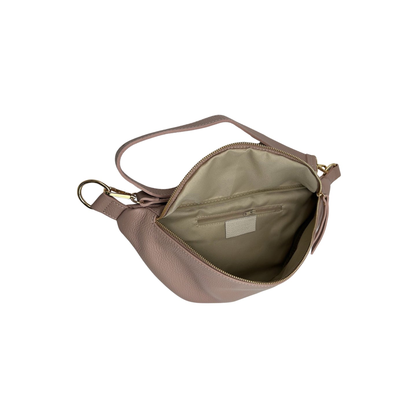 GROßE GÜRTELTASCHE AUS genarbtem Leder, 39 cm, Nude