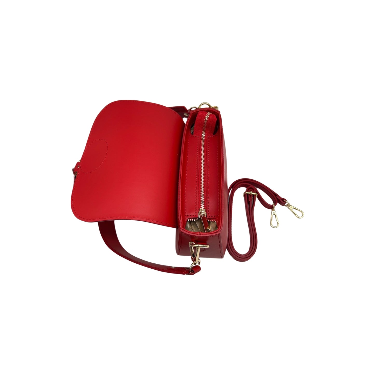 SAC BANDOULIERE CUIR LISSE LEONINE ROUGE