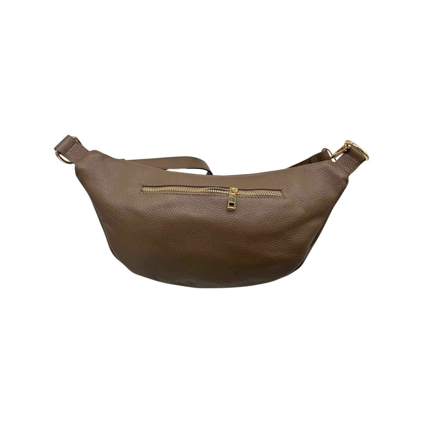 GROßE GÜRTELTASCHE AUS genarbtem Leder, 39 cm, TAUPE