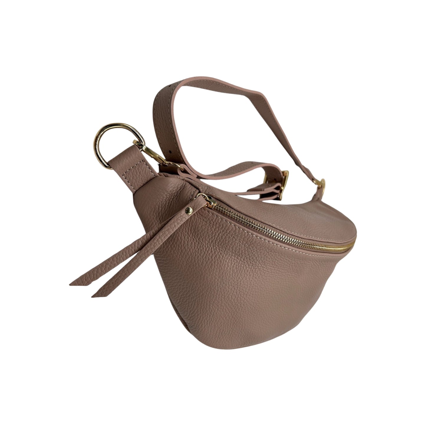 GROßE GÜRTELTASCHE AUS genarbtem Leder, 39 cm, Nude