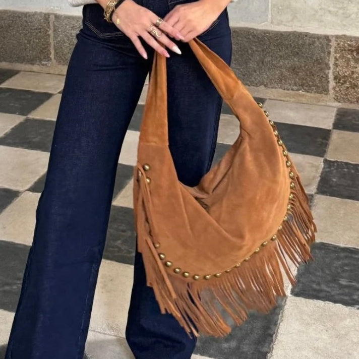 SAC EPAULE CUIR SUEDE ROCK L