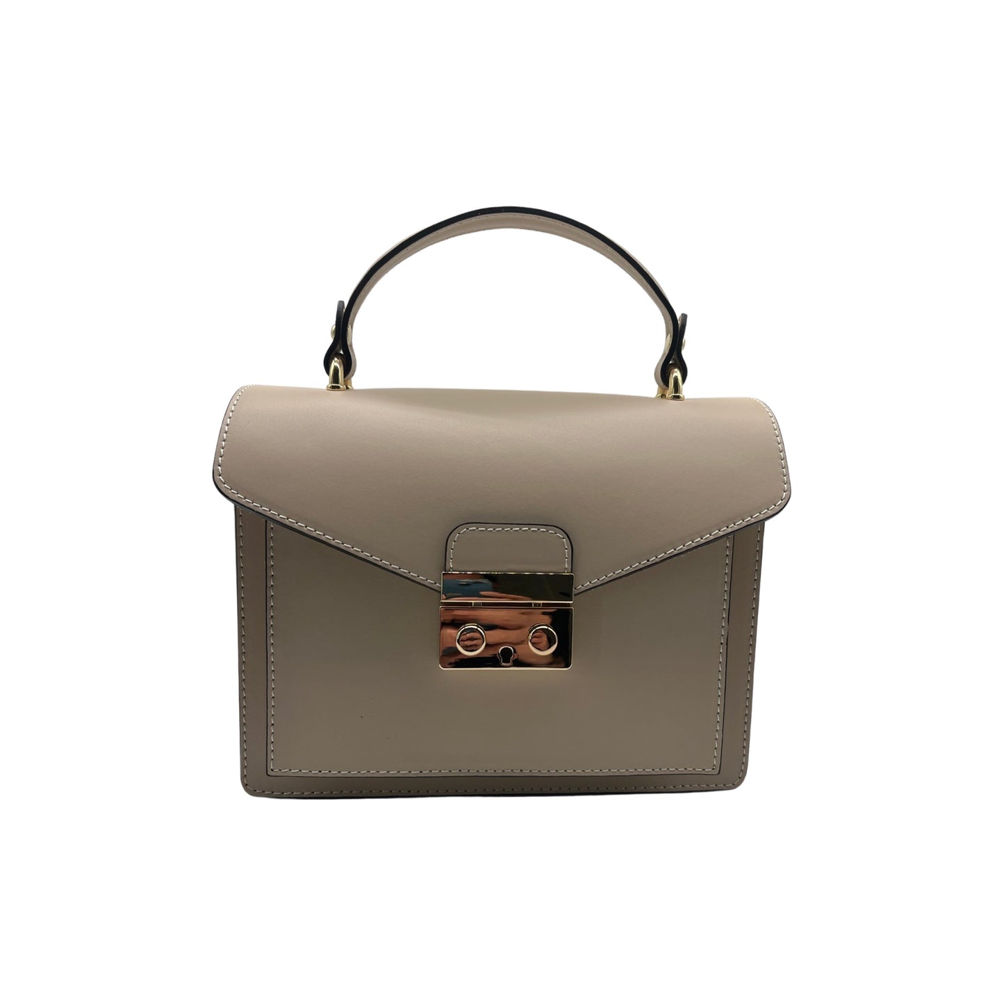 DELIA BEIGE SMOOTH COWLIGHT LEATHER HANDLE BAG