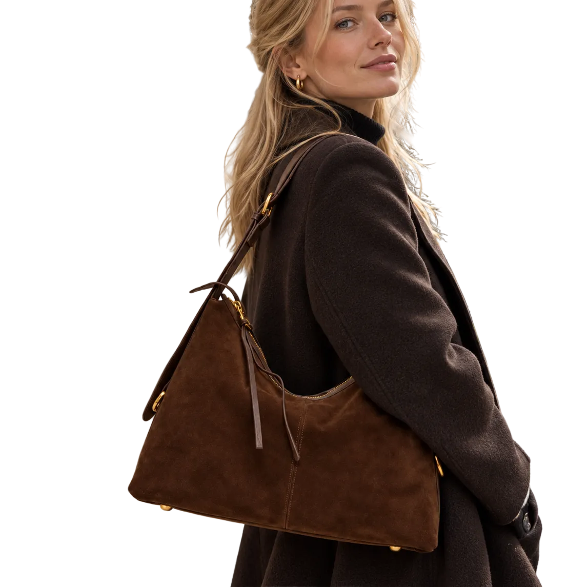 Sac Porté Épaule en Cuir Suède Romane
