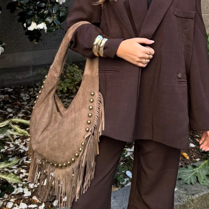 SAC EPAULE CUIR SUEDE ROCK L