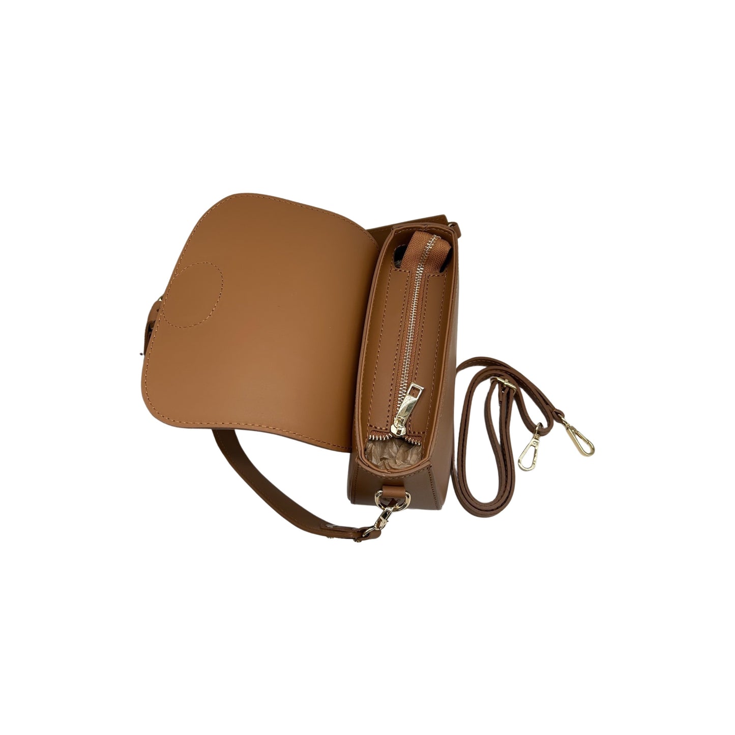 SAC BANDOULIERE CUIR LISSE LEONINE CAMEL