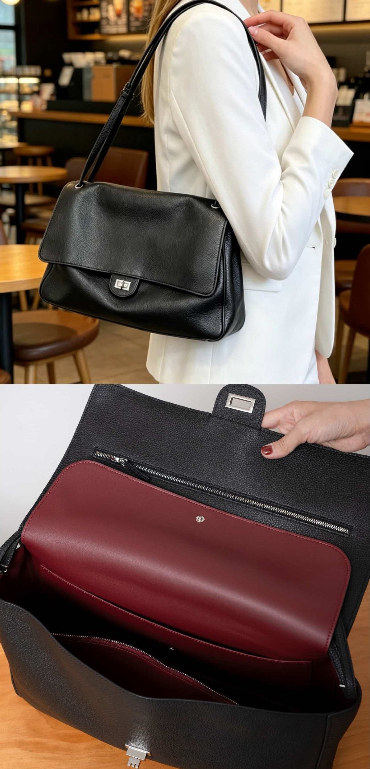 Sac porté épaule en cuir grainé aura L
