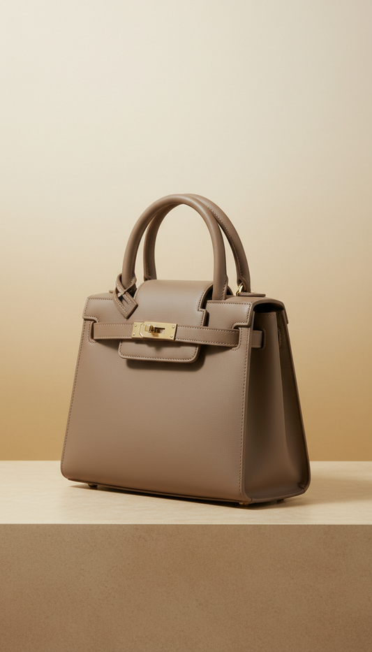 Sac à main taupe façade à poignée rigide