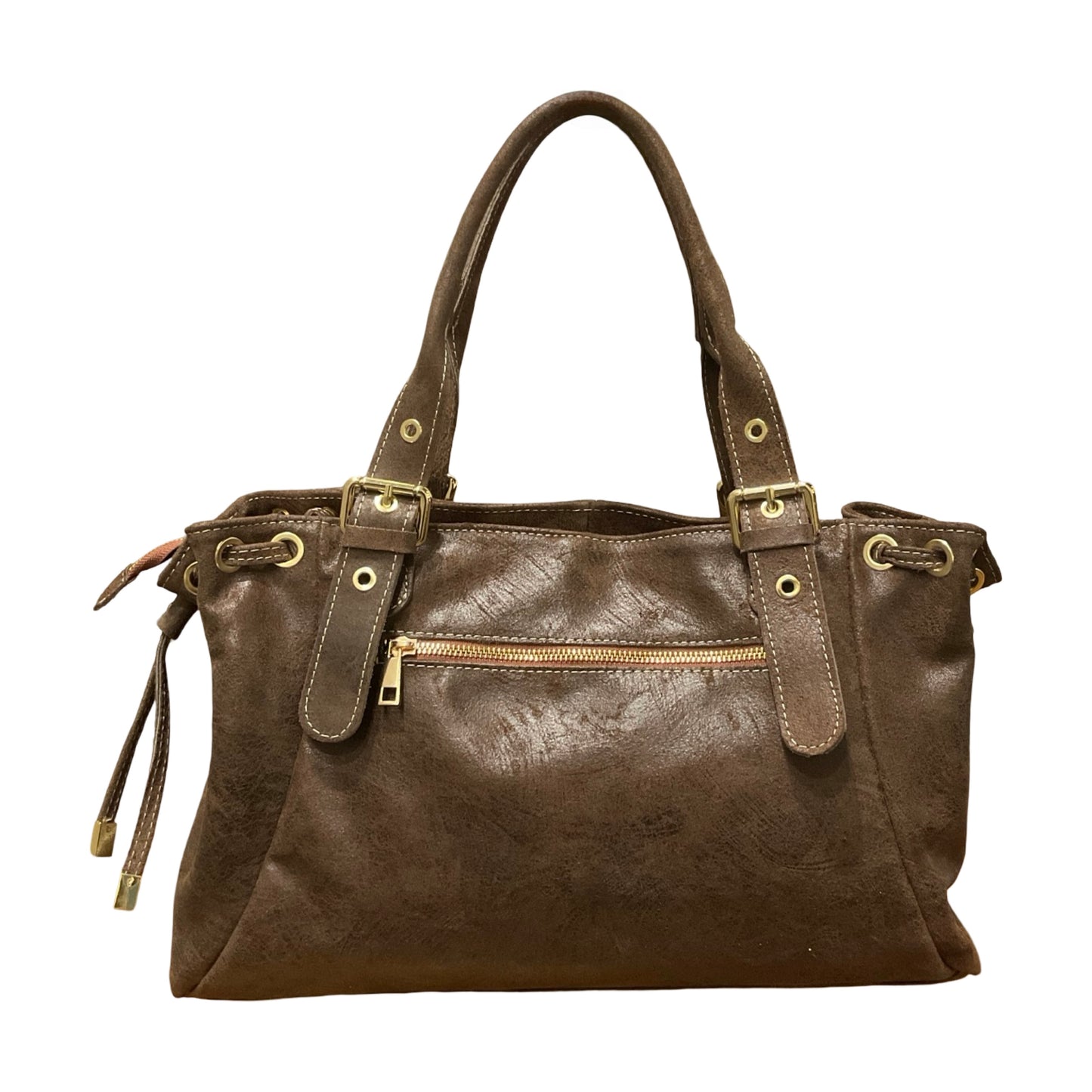 SAC CUIR BROSSE "LACET" LARGE