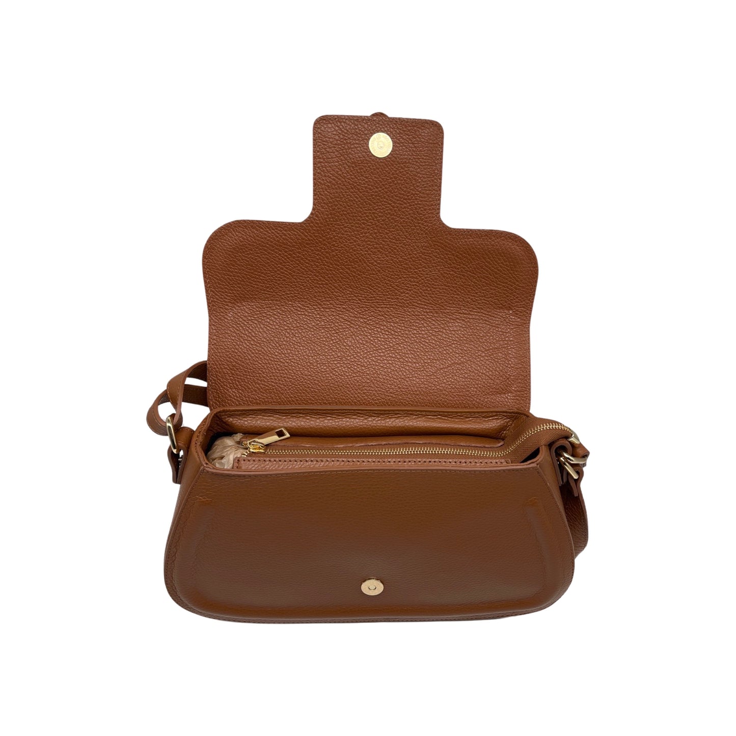 ALMA CAMEL GRAINED LEATHER FLAP BAG