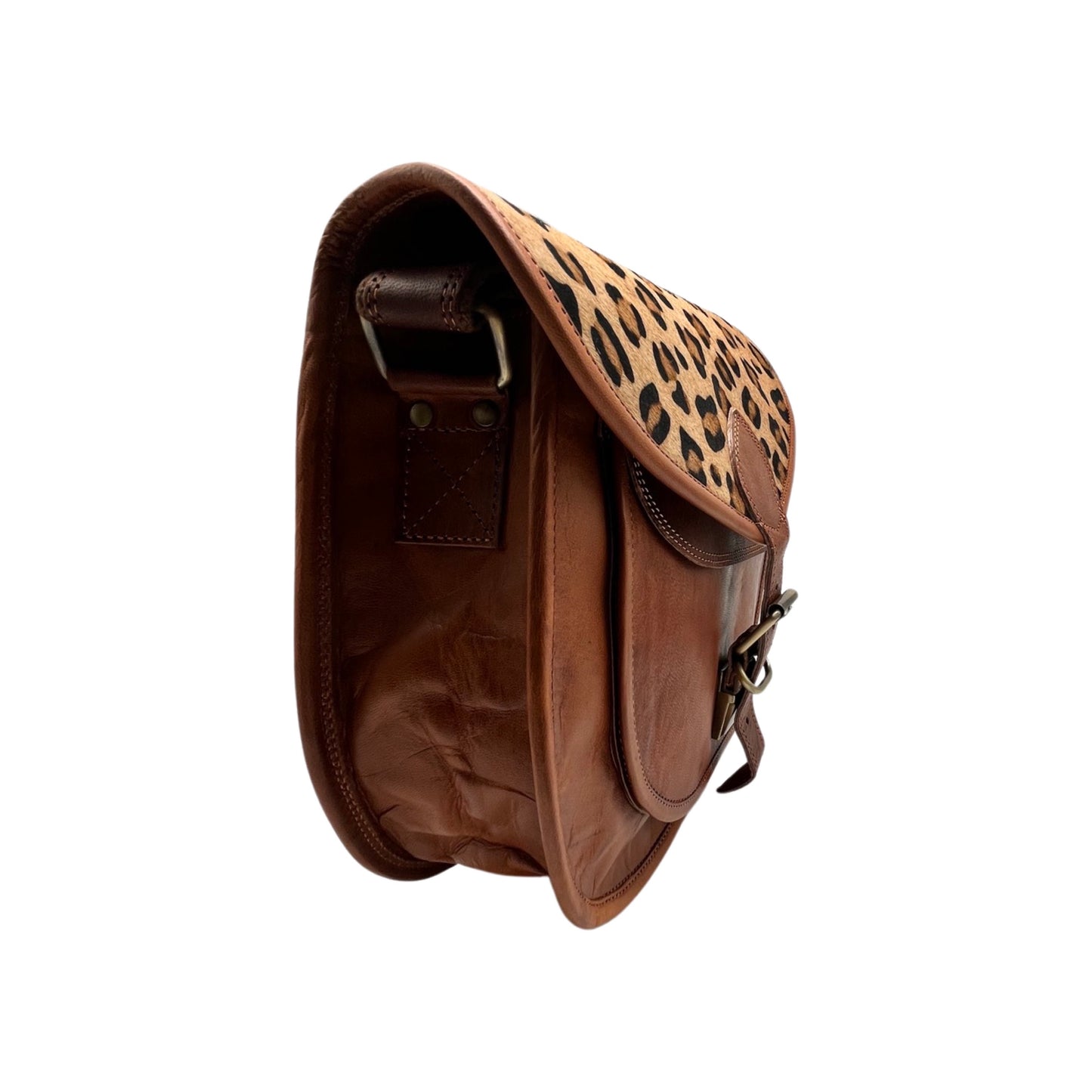 SAC BANDOULIERE CUIR  PRIYA FINITION LEOPARD