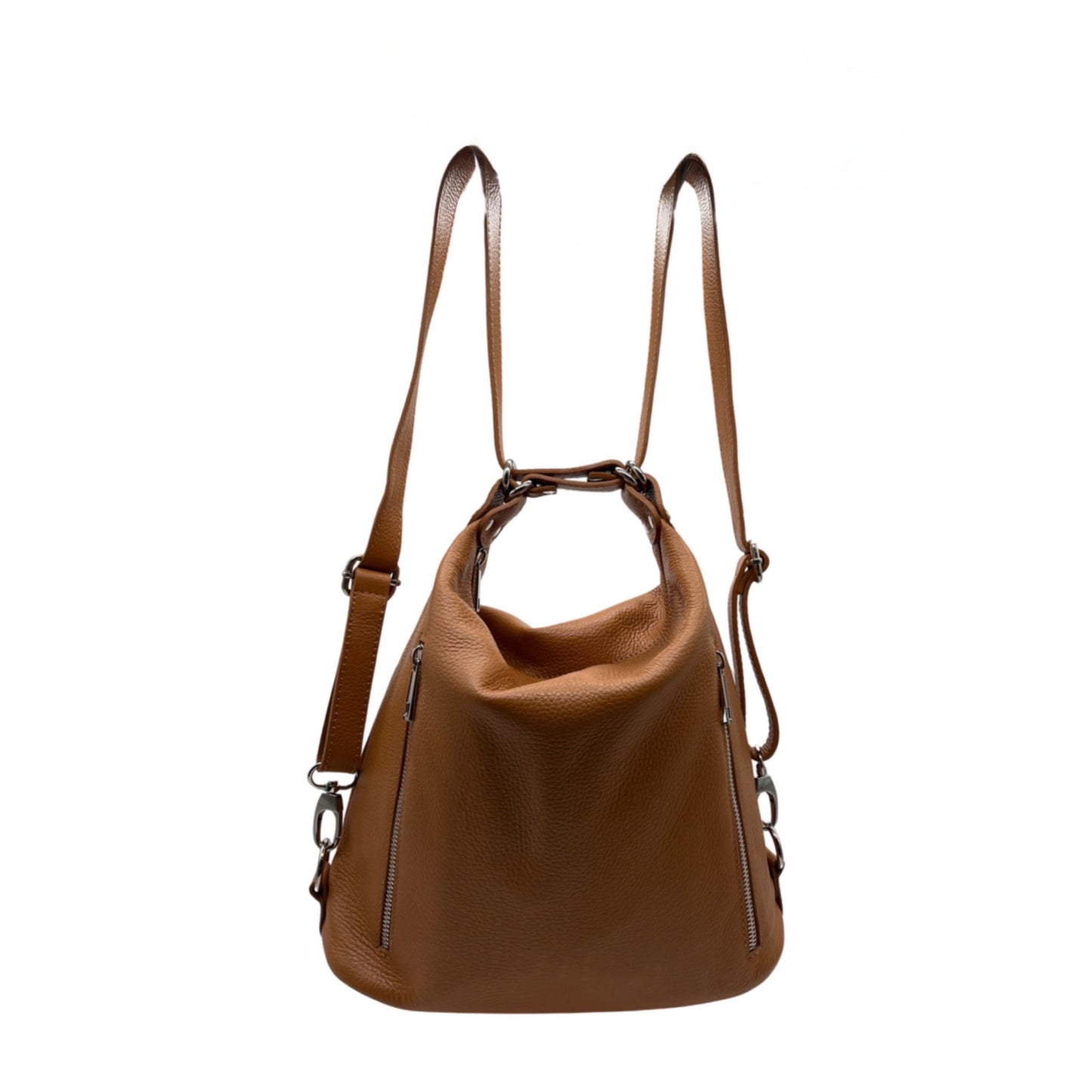 LOUISE CAMEL SEEDED LEATHER BUCKET BAG