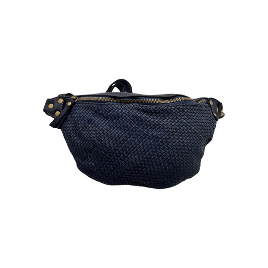 SAC BANANE CUIR  WASHED TRESSE LUNA BLEU