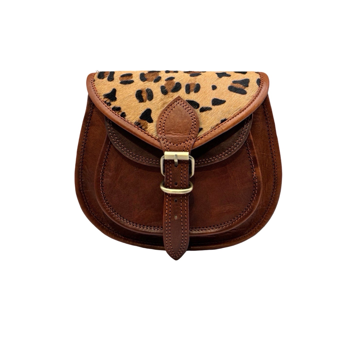 SAC BANDOULIERE CUIR LAITITIA FINITION LEOPARD