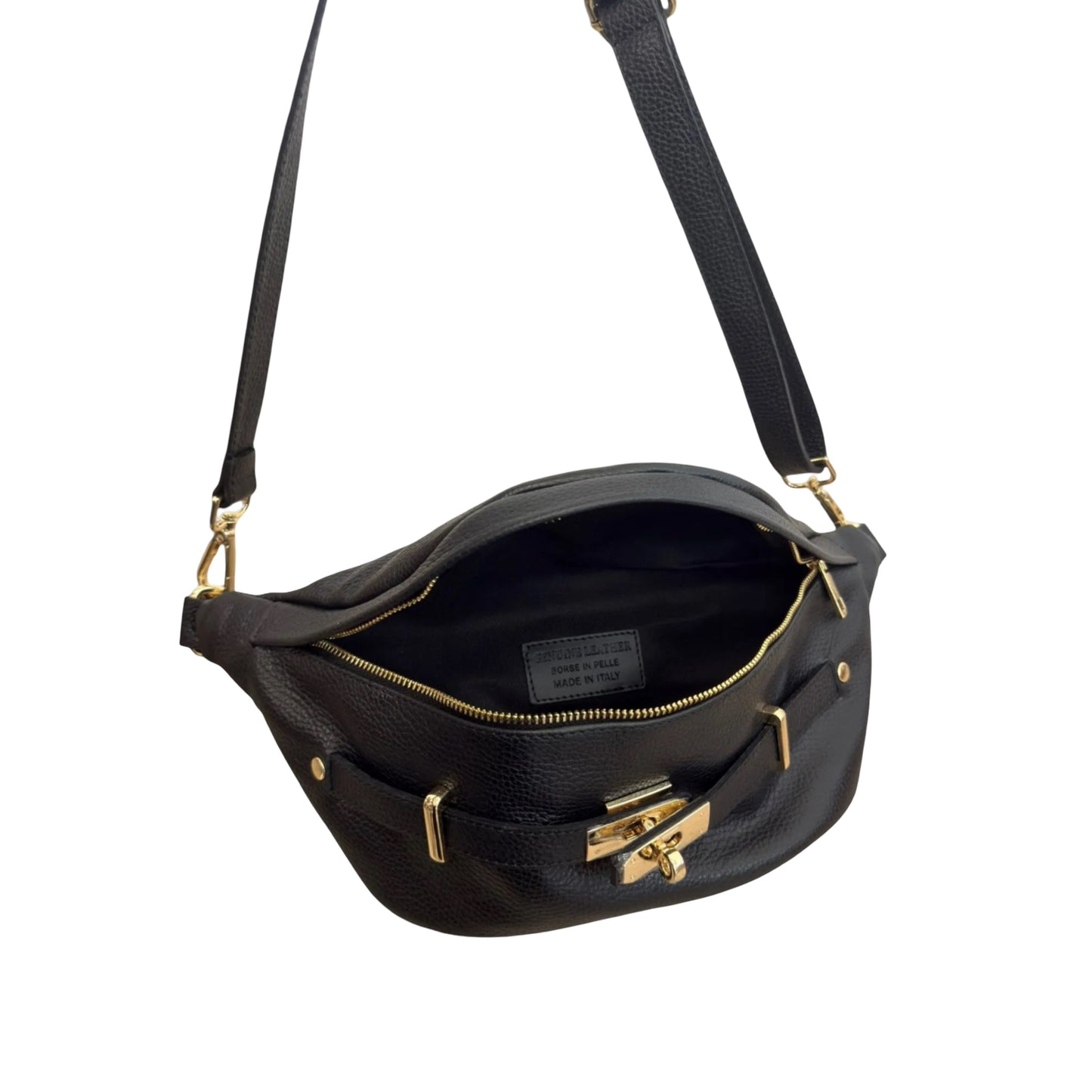 Grand Sac Banane en Cuir Grainé avec Boucle