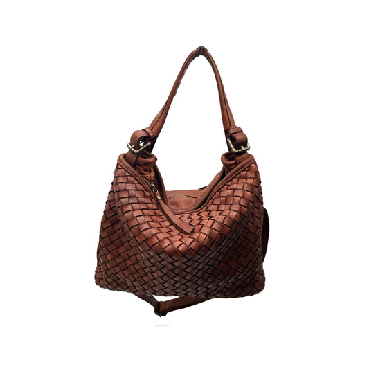 MIREILLE CAMEL WASHED LEATHER SHOULDER BAG