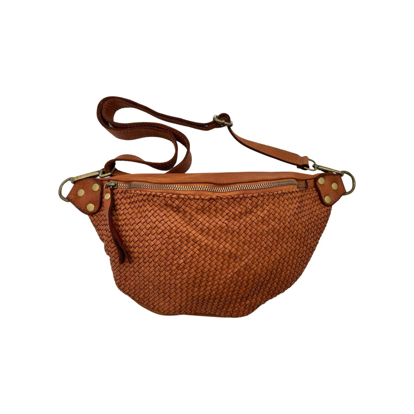 SAC BANANE CUIR  WASHED TRESSE LUNA CAMEL