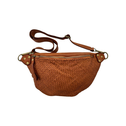 LUNA CAMEL BRAIDED WASHED LEATHER BELT BAG