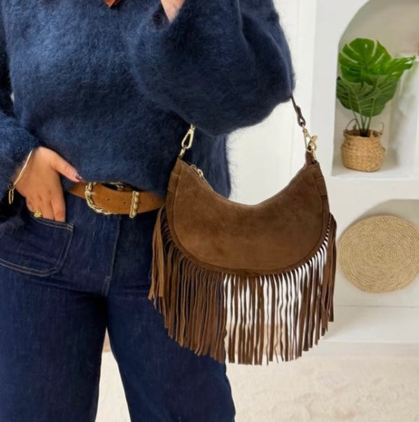 SAC CUIR SUEDE  FRANGE DEMY