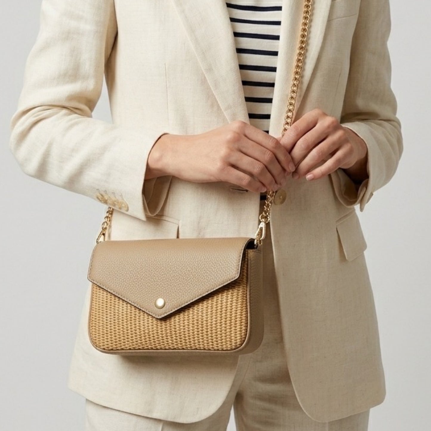 SAC POCHETTE CUIR RAPHIA CHLOE