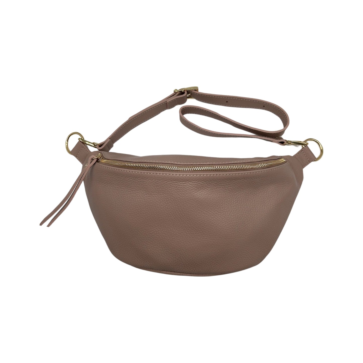 GROßE GÜRTELTASCHE AUS genarbtem Leder, 39 cm, Nude