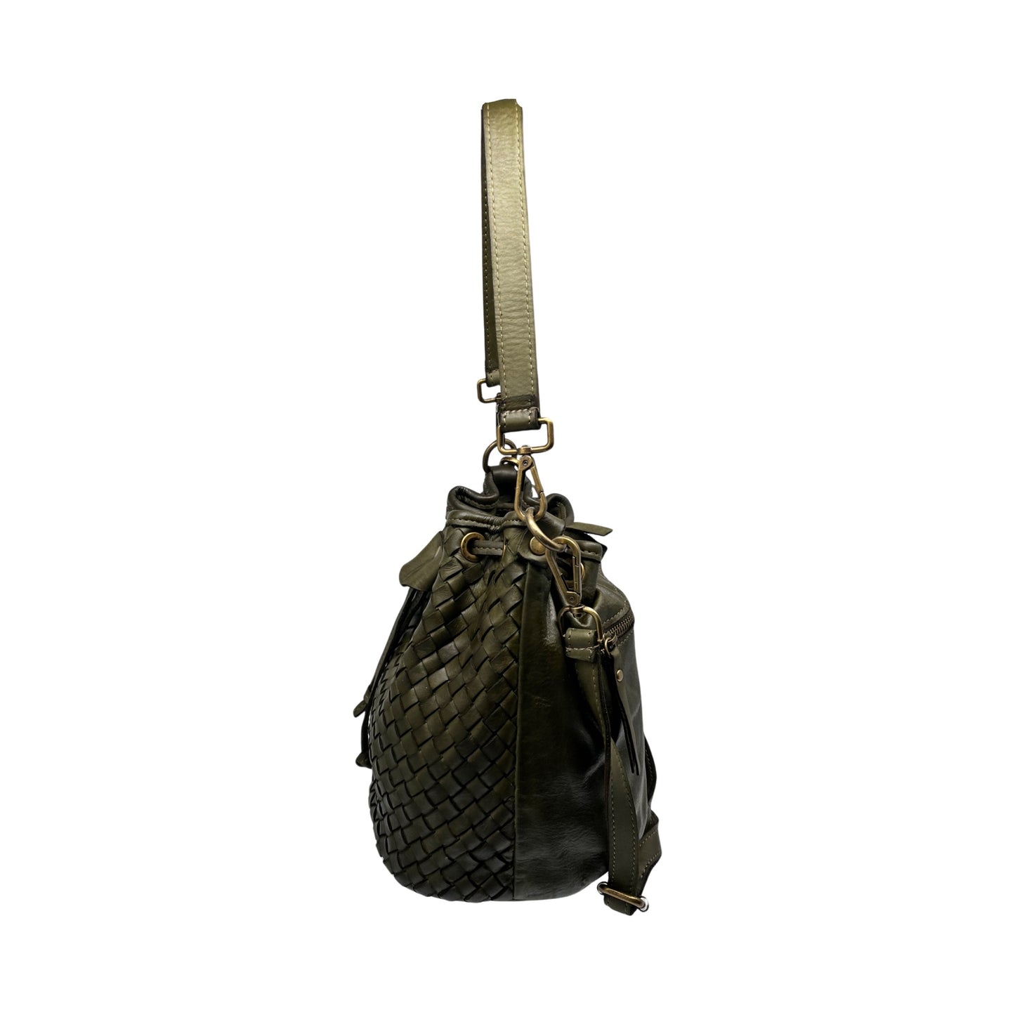 ANNABELLA GREEN WASHED LEATHER BUCKET BAG