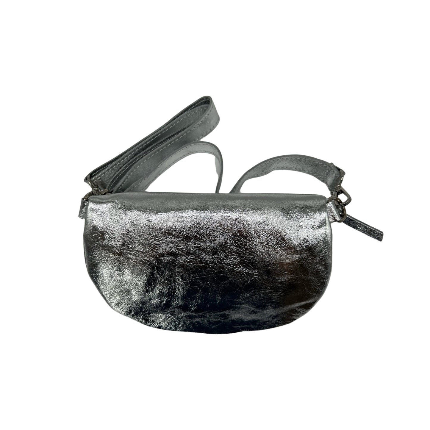 SAC BANANE LINA EN CUIR GRAINE 25CM ARGENT