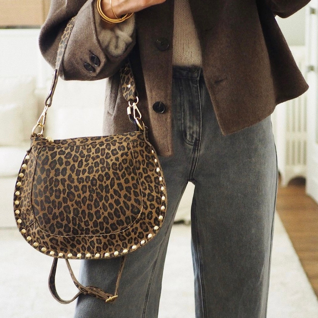 SAC EPAULE CUIR  LEOPARD CLOUDINE