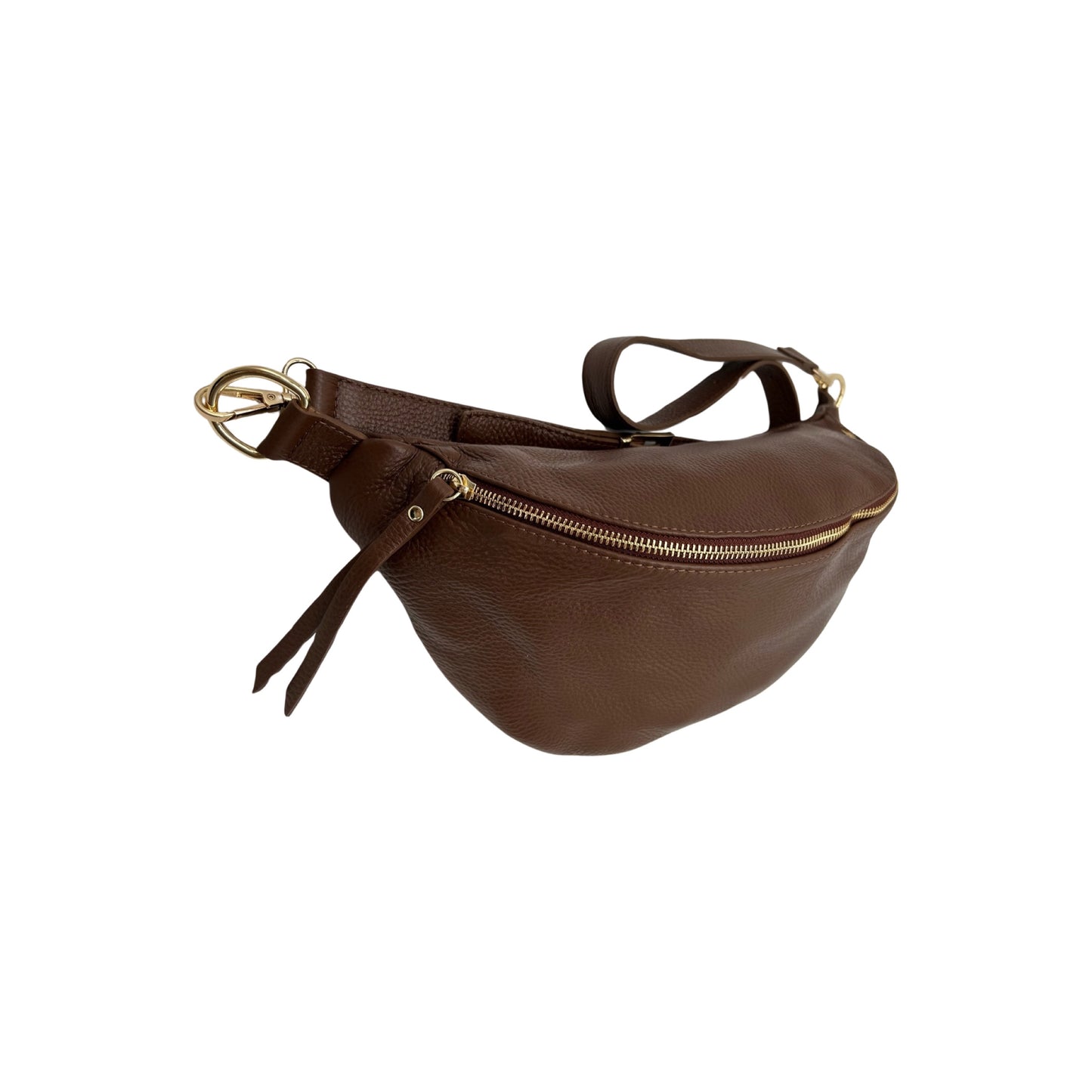 GROßE GÜRTELTASCHE AUS genarbtem Leder, 39 cm, Hellbraun