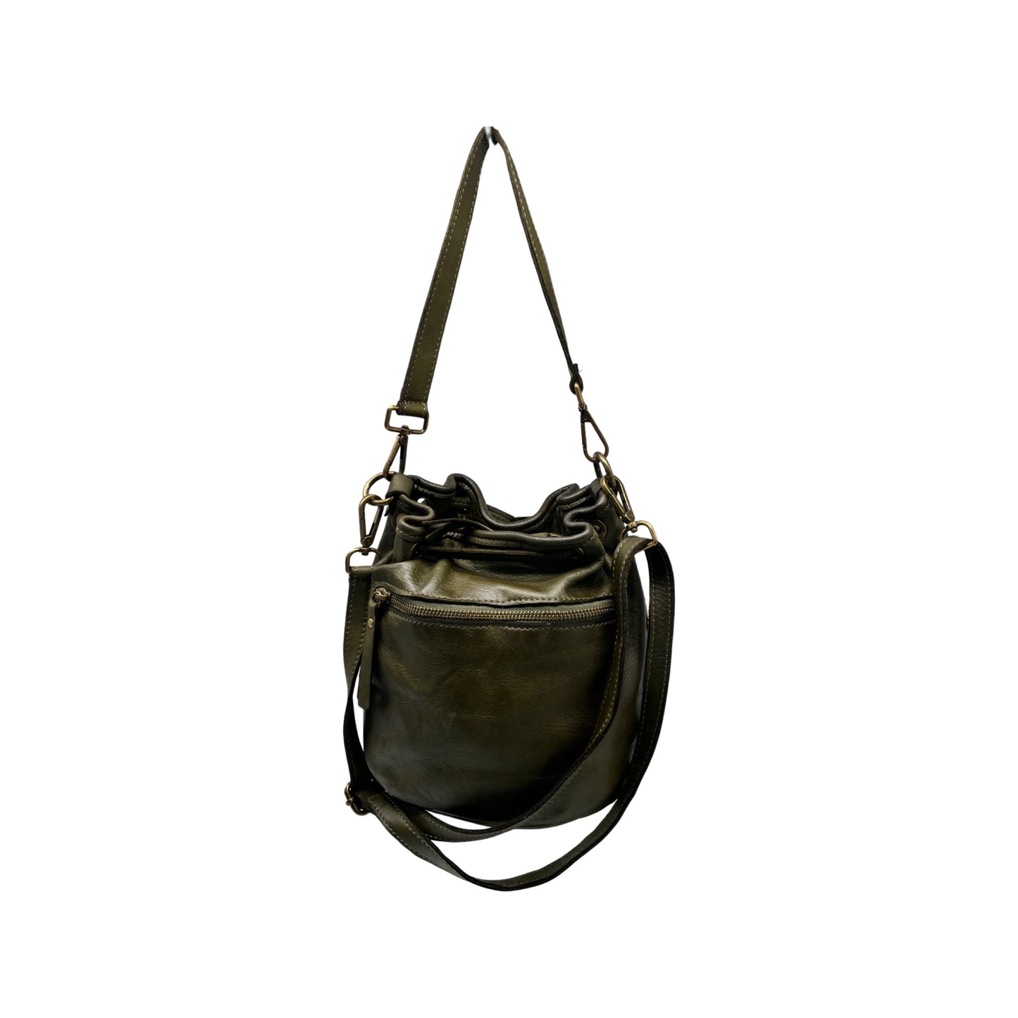 ANNABELLA GREEN WASHED LEATHER BUCKET BAG