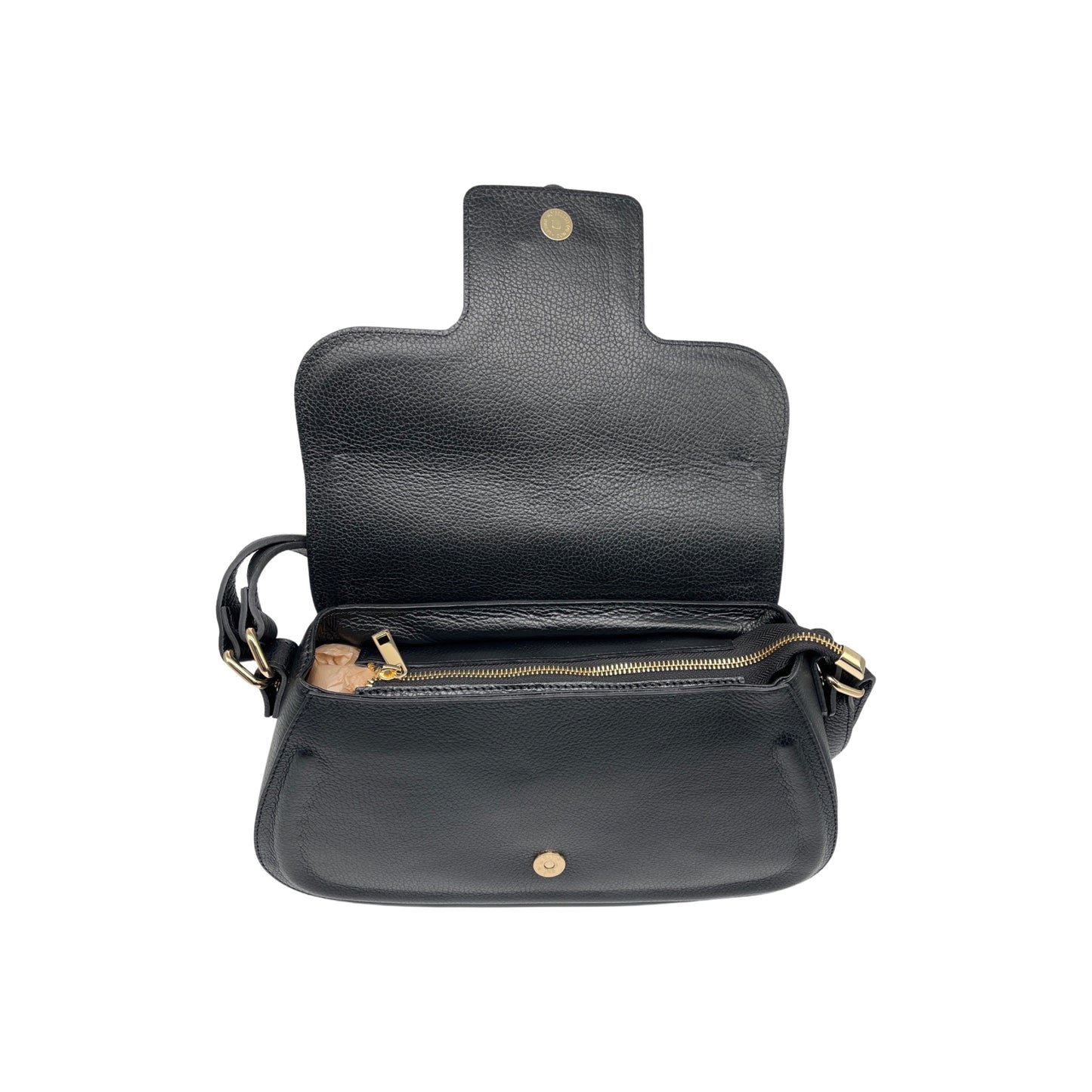 BLACK ALMA GRAINED LEATHER FLAP BAG