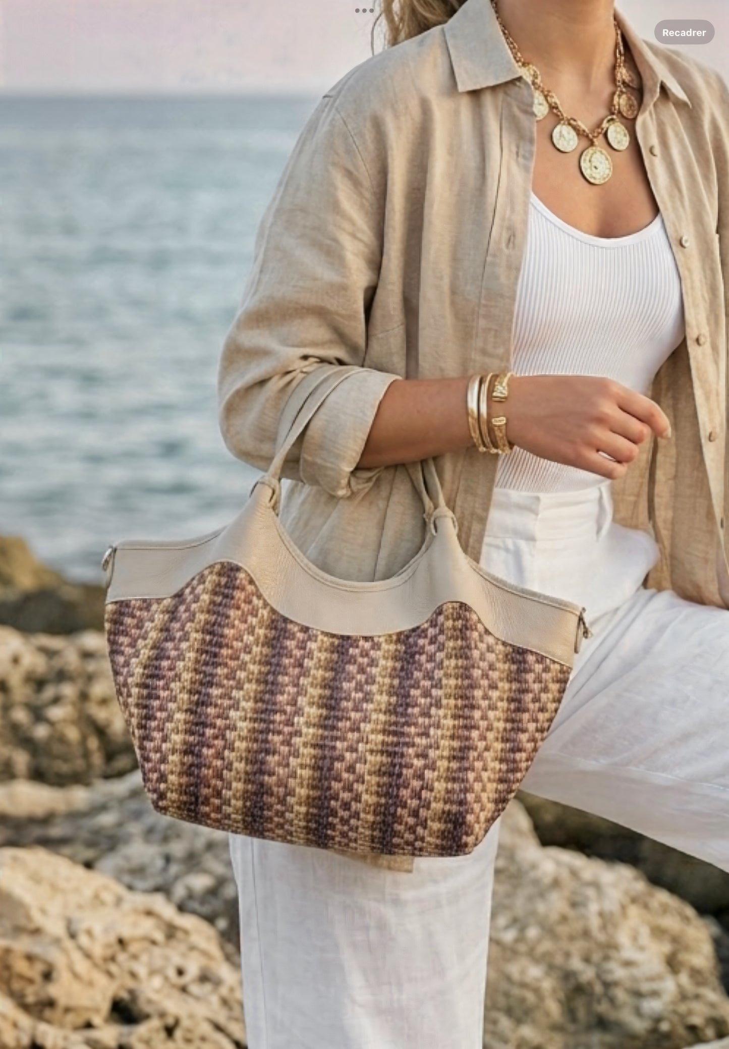 Sac Raphia Cuir Olga Médium Multicolore